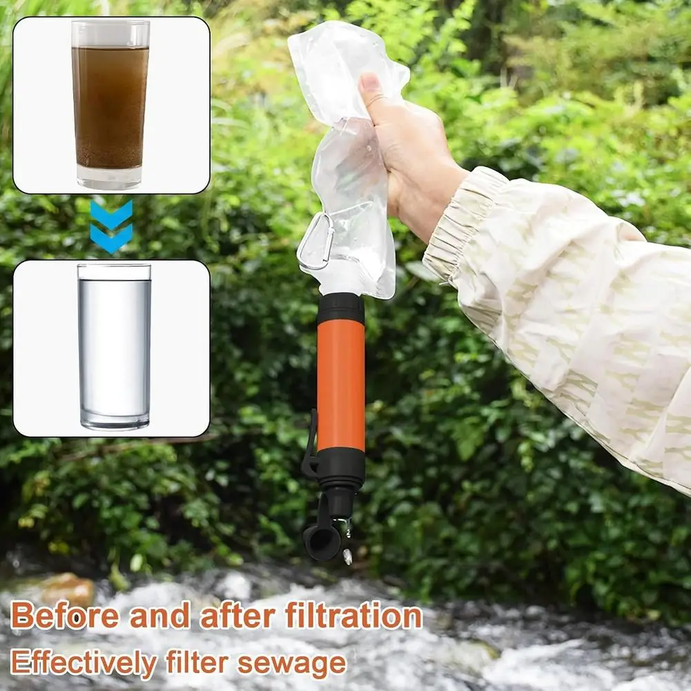Outdoor Survival Water Filter Straw Portable Emergency Purifier 0.001mm Hollow Fiber Membrane Coconut Shell Carbon 1500L Capacit