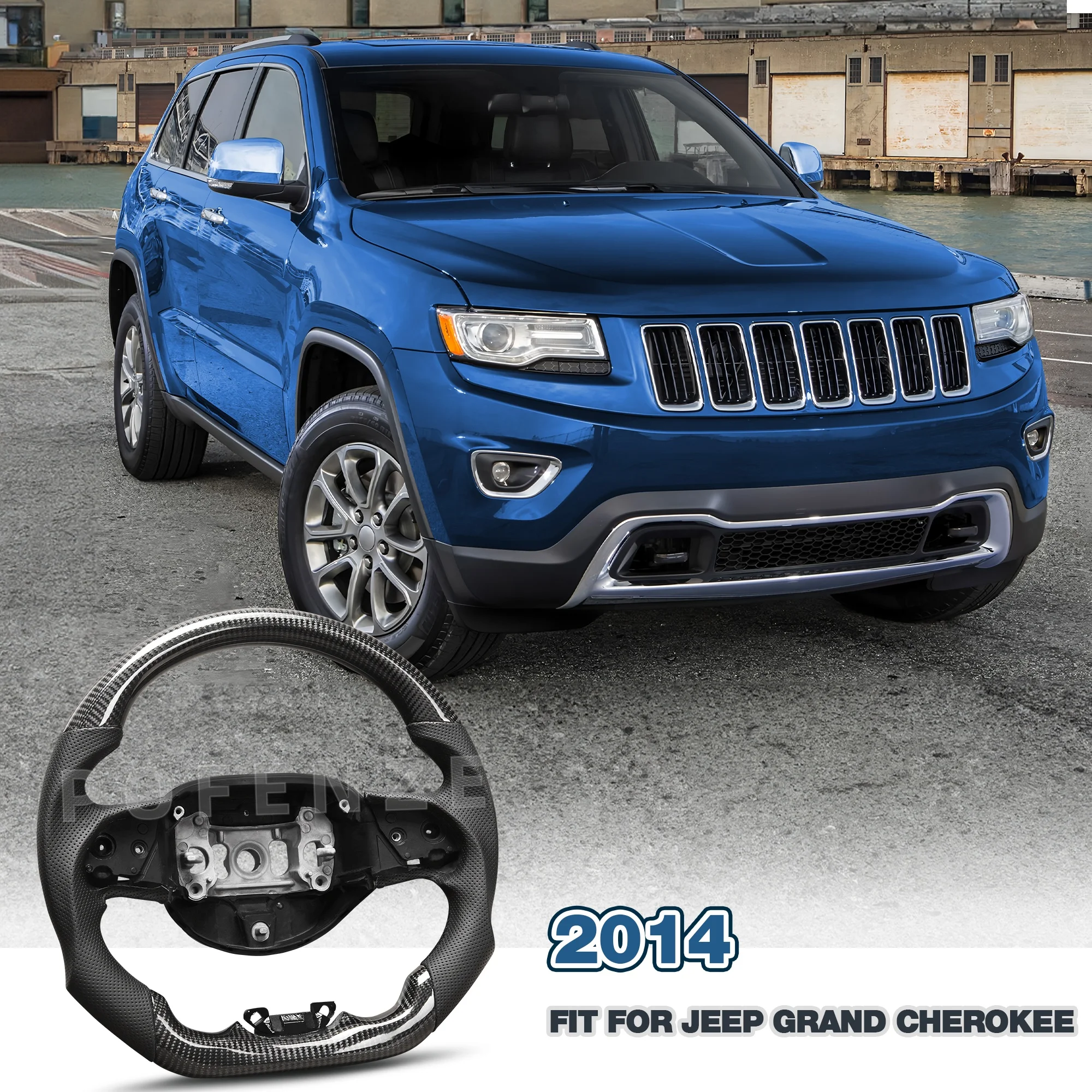 Carbon Fiber Steering Wheel For JEEP Grand Cherokee 2014 Nappa Perforated Leather D-shaped Flat-bottom Grip Hand-Stitched
