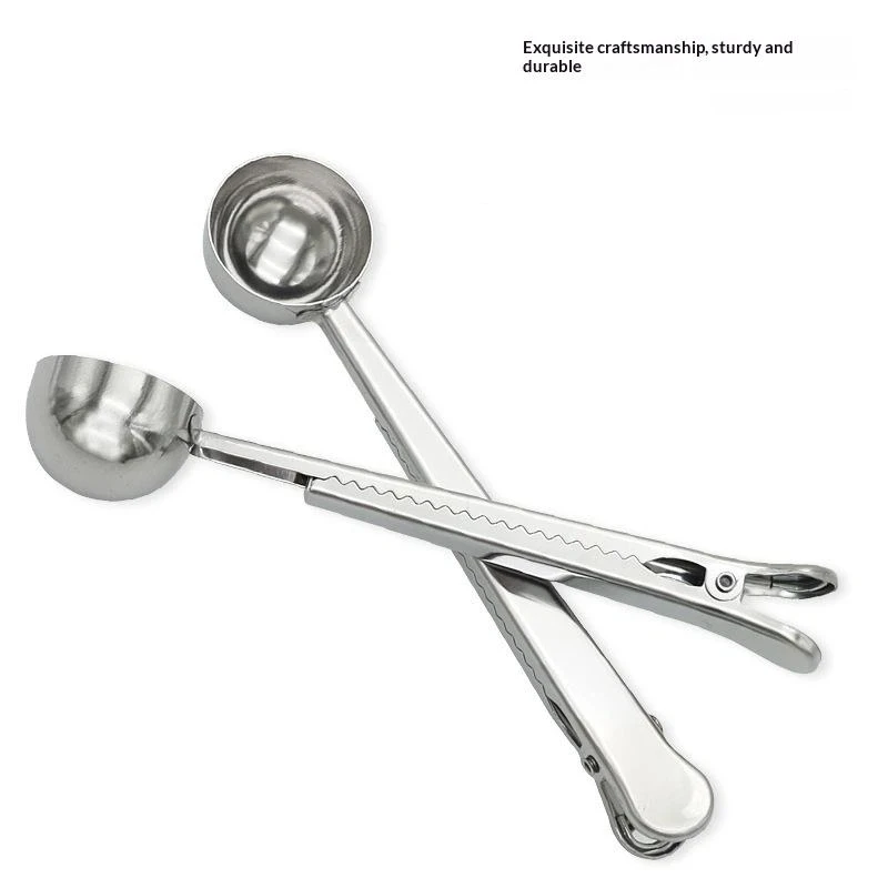 2-in-1 Stainless Steel Coffee Measuring Coffee Scoop Multifunctional Food Sealing Clip Tea Milk Powder Scoop Coffee Accessories