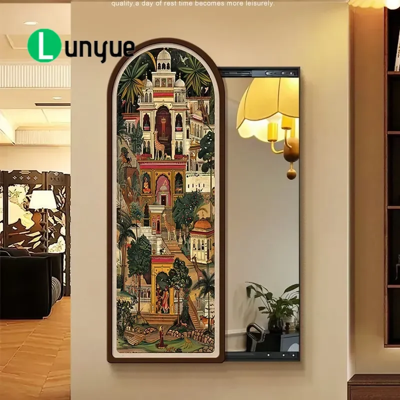 French Retro Style Hidden Full Body Mirror Decorative Painting Invisible Push Pull Wall Art for Entrance Hallway Home Decor