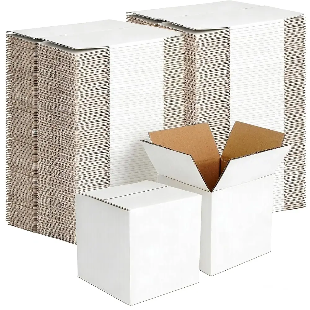 

80 Pcs Shipping Boxes White Corrugated Cardboard Packing Boxes for Packaging, Mailing, and Moving Small Business Storage (4x4
