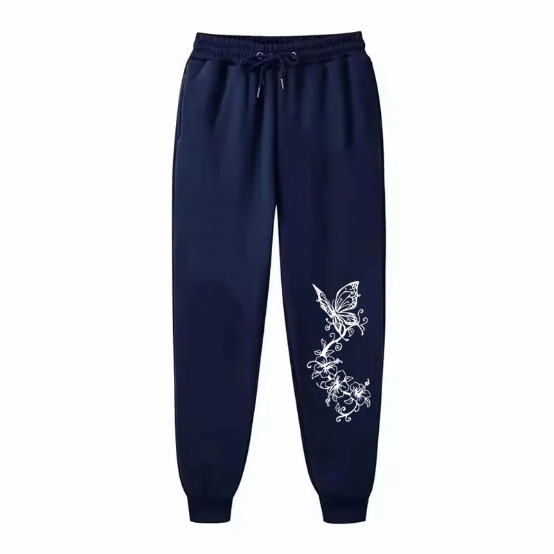 Schöne Hosen mit Schmetterlingsdruck für Damen, schlicht, locker, für Outdoor-Sport, Fitness, Jogging, Freizeit, Fleece, modische Jogginghose – Detail 5