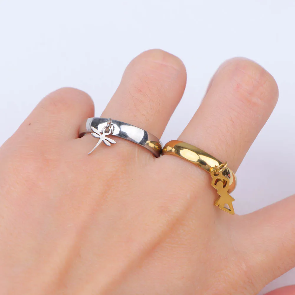 10/20/30/50Pcs/Lot Fashion Simply Star Moon Stainless Steel Small Pendant Rings For Women Mix Color Jewelry Party Gift Wholesale