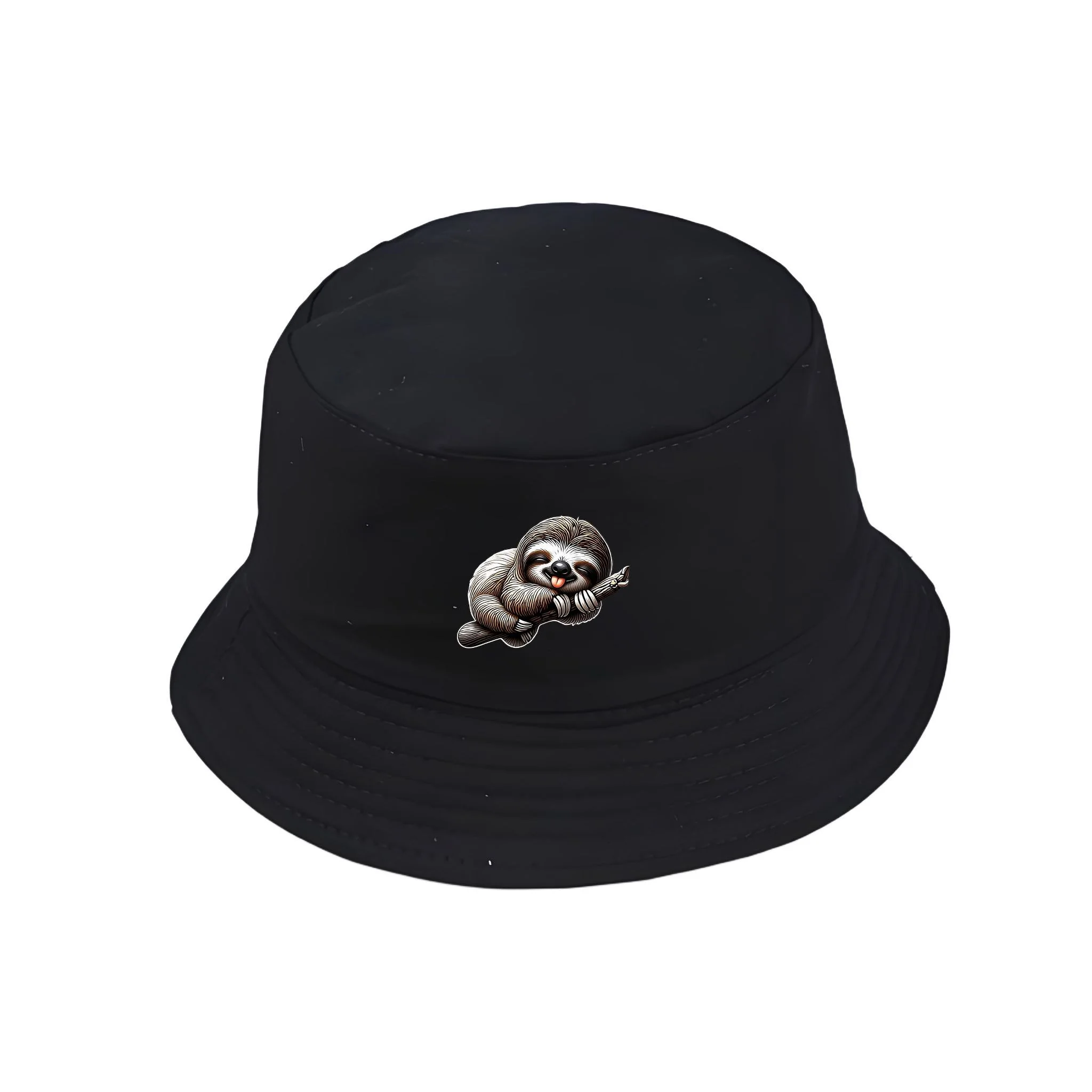 Bucket Hat Cute Sloth Print Cotton Fisherman Hat Unisex Y2K Vintage Packable Casual Sun Fishing Cap