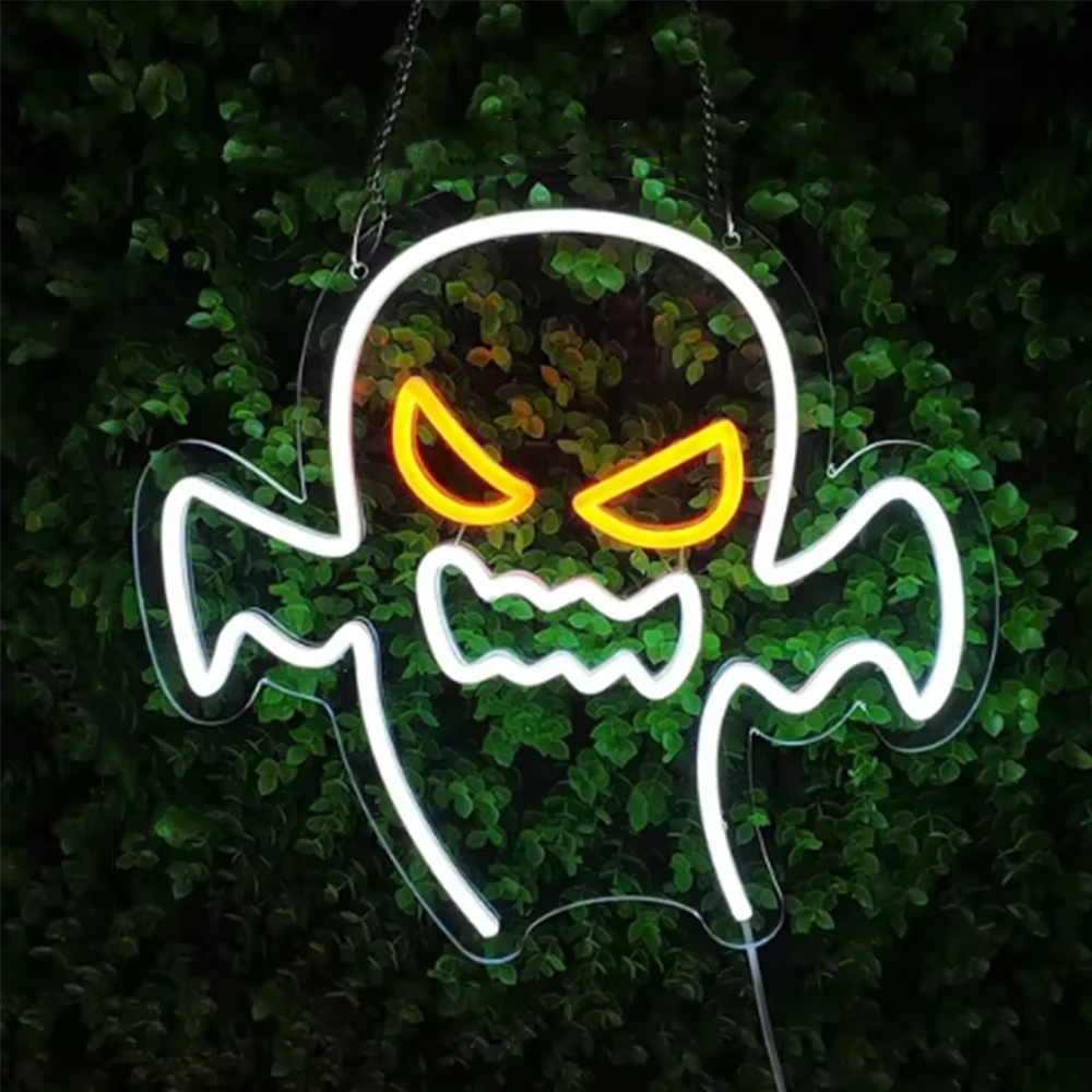 Halloween Neon Sign Skull Neon Sign Devil Neon Light Dimmable Room Decoration Led Light Up Sign for Party Bar Living Room Lamp