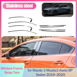 Full Window Frame Strips Trim for Mazda 3 Mazda3 Axela BP Sedan 2019~2025 Cover Black Stainless Steel Styling Sticke Accessories