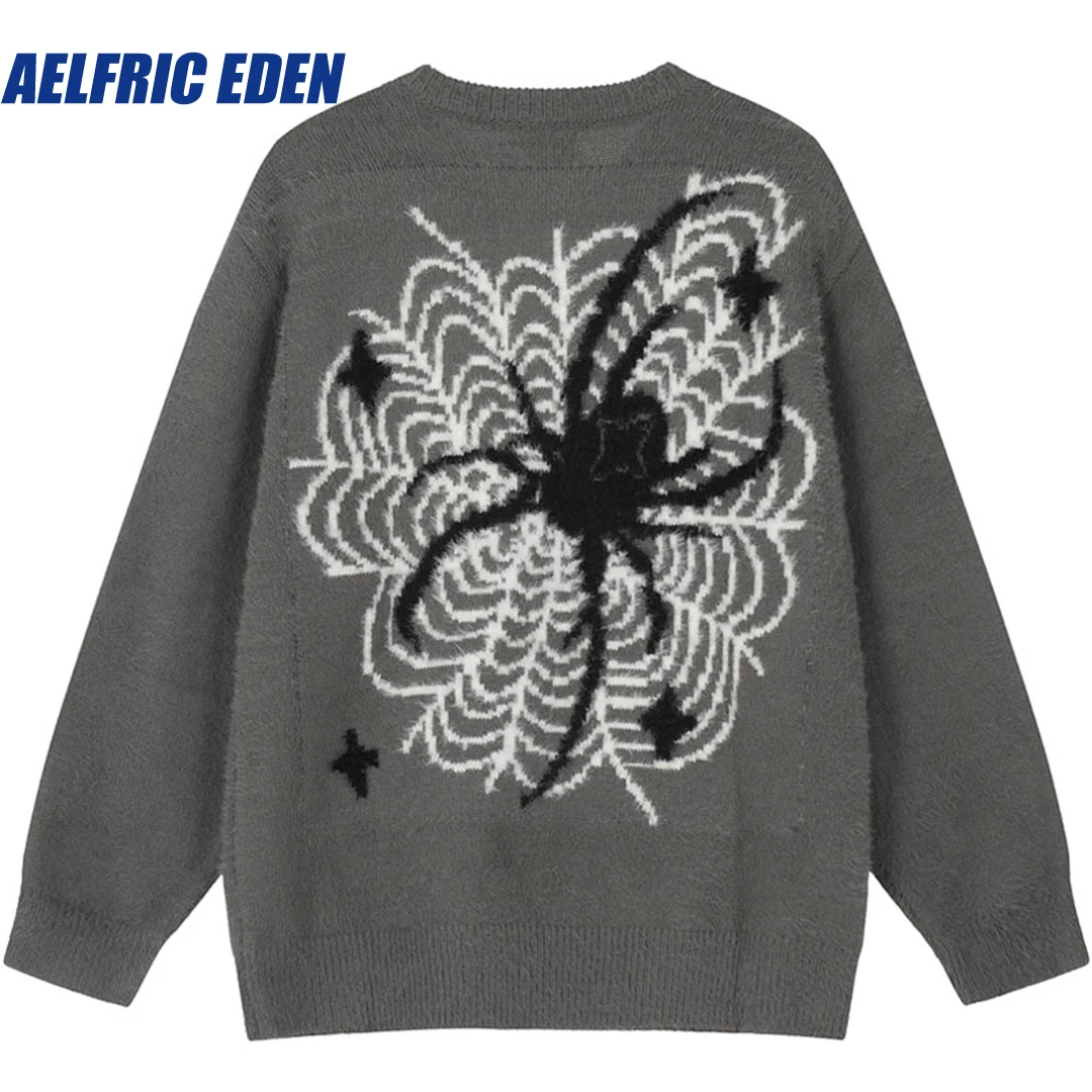 

Aelfric Eden Knitted Spider Web Punk Goth Jumper 2023 Hiphop Spider Sweater Y2K Harajuku Streetwear Men Casual Pullover Knitwear