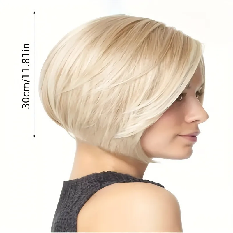 Moda feminina básica curta encaracolada loira peruca 12 polegadas, fibra de alta temperatura