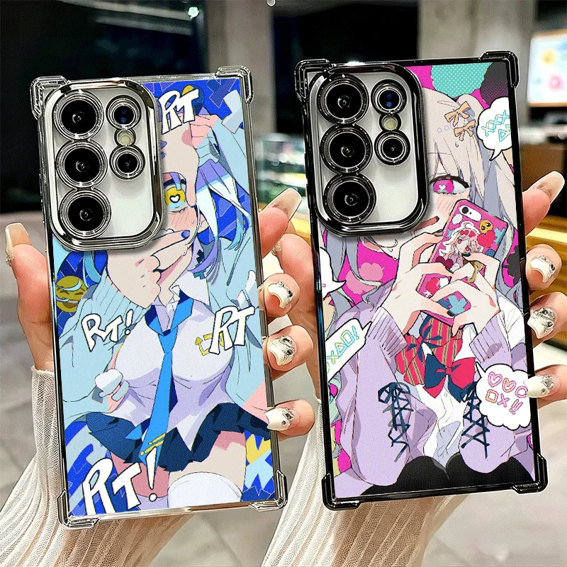 Anime Kwaii Girl Ins Style Plating Phone Case For Samsung Galaxy S25 S26 Edge S24 S23 Ultra S22 S21 Plus S20 FE Anti-Fall Protec