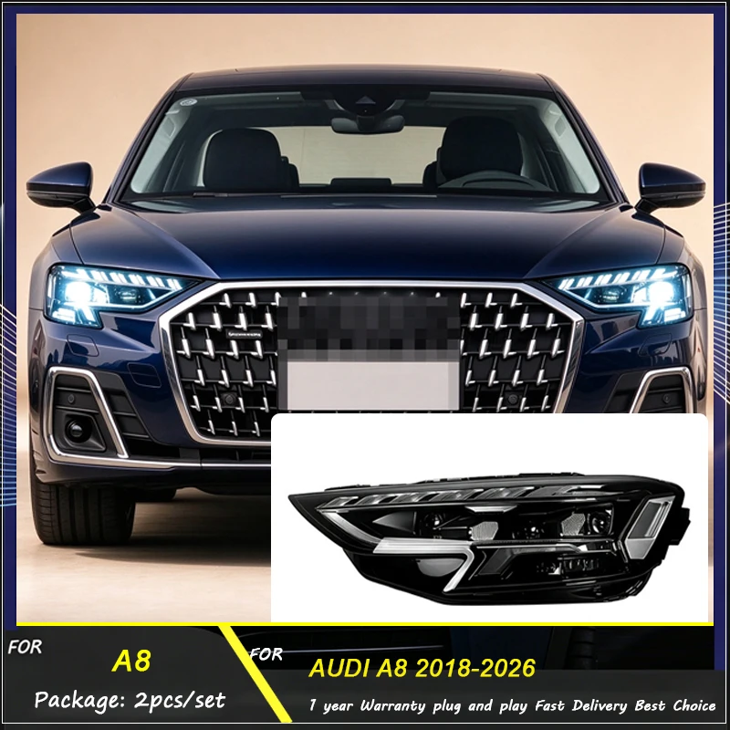 Car LED Head Lamp For Audi A8 Matrix Headlights 2018-2026 A8 LED Headlight DRL Dynamic Singal High Low Beam Automotive
