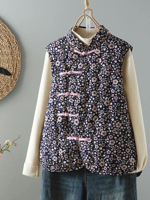 

Женский традиционный китайский хлопковый жилет с цветочной вышивкой, воротник-стойка, лоскутный хлопковый жилет, осенне-зимняя блузка Faion