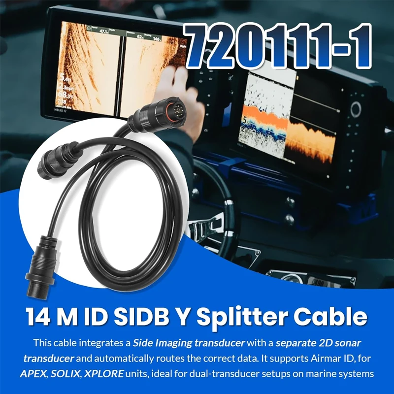 (30-Inch ) 14 M ID SIDB Y Splitter Cable 720111-1 for Humminbird SOLIX/APEX/XPLORE Fish Finders, Supports Airmar Transducer ID