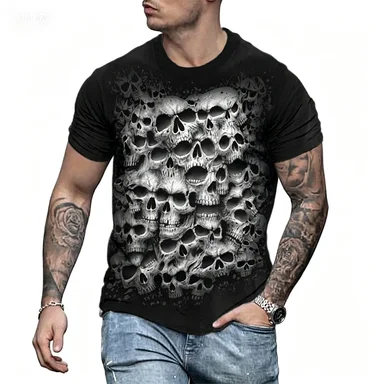 STYLISH MEN S 3D GOTHIC SKULL T SHIRT BLACK CREW NECK SHORT SLEEVE STREET STYLE HALLOWEEN EYE CATCHING CASUAL TOP KIDS