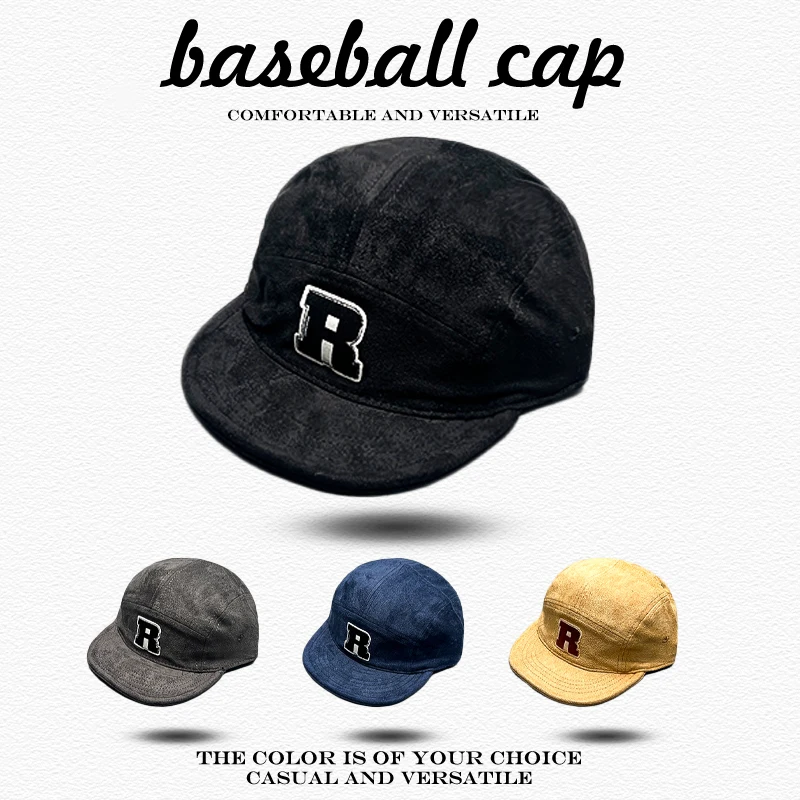 Sunshade Flat Eave Versatile Suede Peaked Caps Niche Fashion Retro Simple ins New Men Women Korean Patch R Letter Baseball Hats