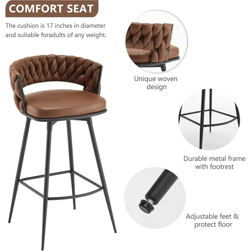 Counter Height Bar Stools Set, 26 Inch Seat Height Bars Stoolses, Swivel Barstools with Woven Back and Footrest, Bar Stools
