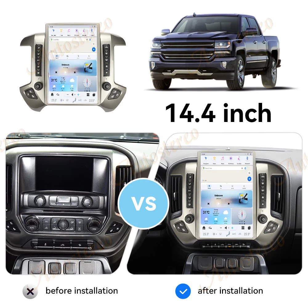 

14,4 Carplay для Chevrolet Silverado GMC Tahoe 2014-2019 Android 13, автомобильный GPS-навигатор, мультимедийный плеер, головное устройство, автомобильное радио