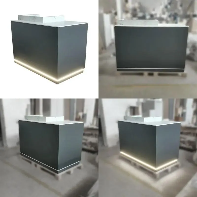 LED Light Solid Surface Marble Top Reception Desk Checkout Counter for Shops and Hotels