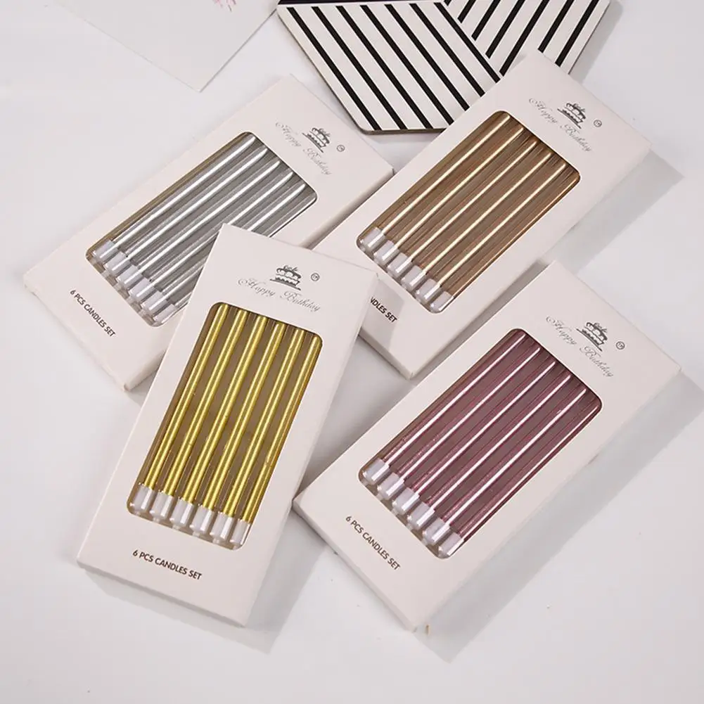 شموع كعكة طويلة ورقيقة، شموع عيد ميلاد معدنية، شموع رفيعة طويلة في حاملات كعكة عيد الميلاد وحفلات الزفاف الملونة #3