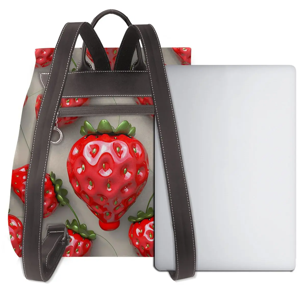 레드 딸기 디자인 3D 패턴 새로운 여성 배낭 디자이너 고품질 가죽 간단한 패션 대용량 배낭