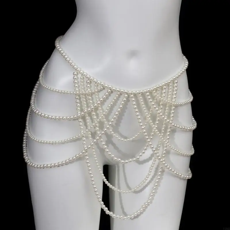 Y3NE Adjustable Resin Faux Pearls Shoulder Chain Body Chain for Women’s Fashion Event