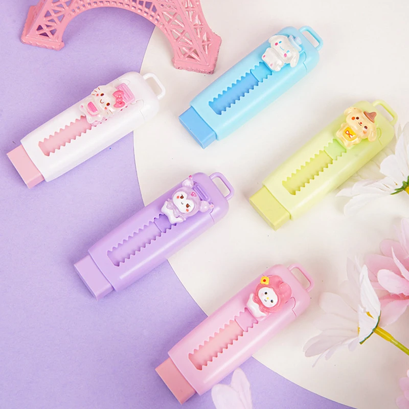 سانريو مرحبا كيتي دفع سحب ممحاة MyMelody Kuromi ممحاة قلم رصاص للأطفال الطلاب الكتابة اللوازم المكتبية المدرسية القرطاسية