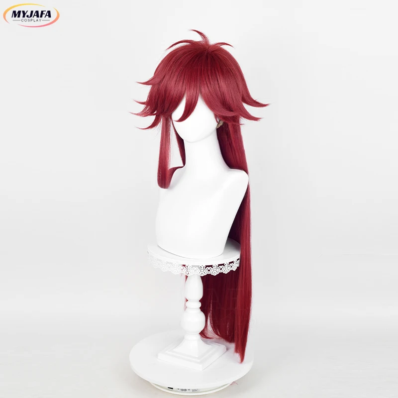 Anime Grell Sutcliff Cosplay Wig Long Dark Red Fluffy Heat Resistant Synthetic Hair Halloween Cosplay Costumes Wigs + Wig Cap