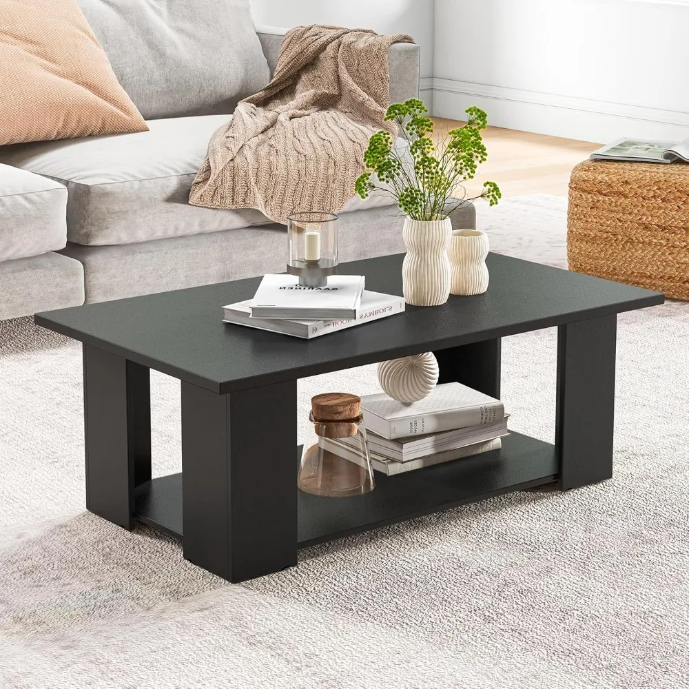

Rectangle Wood Center Table, 41 L 2-Tier Large Modern Tea Table w/Open Compartment, Easy Assembly, Accent Coffee Table