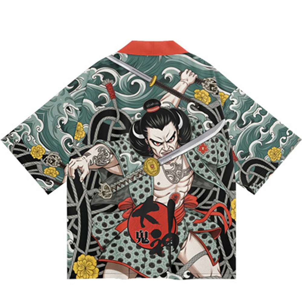 2025 الصيف الساموراي طباعة الرجال انمي ياباني ukiyo-e Haori كيمونو المتضخم سترة رداء ل تأثيري ملابس الشارع الشهير