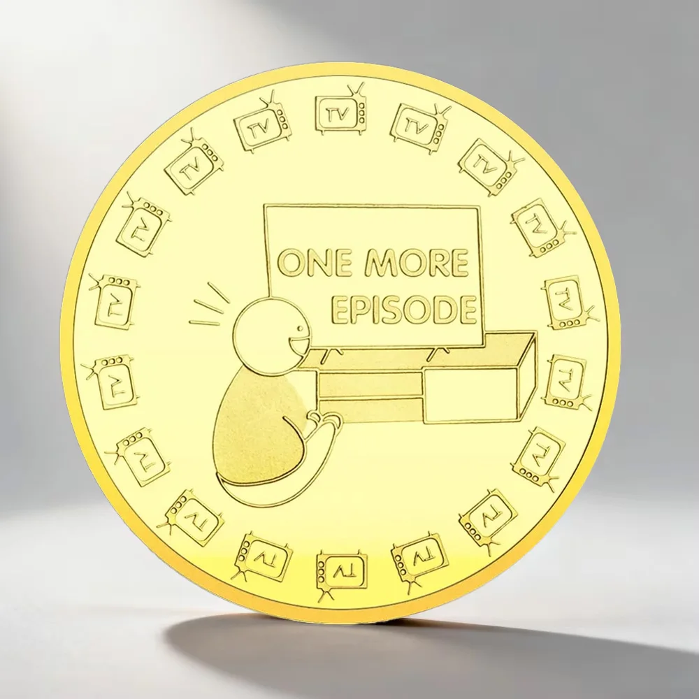 New Yes or No Decision Gold Plated Commemorative Coin Go To Bed or One More Episode Souvenir Coin Home Decoration