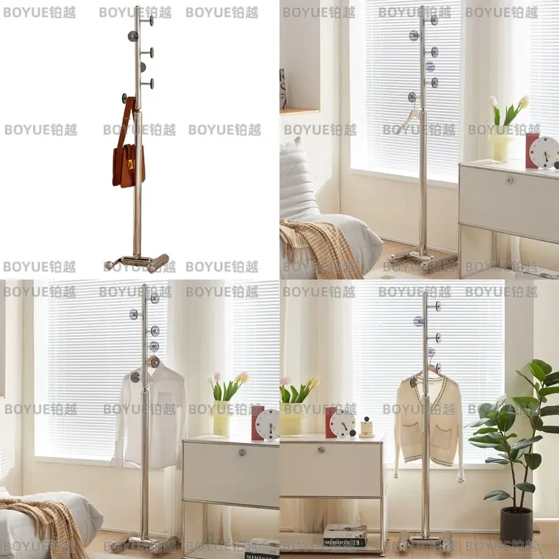 Luxury Stainless Steel Floor Coat Rack Vertical Clothes Hanger Stand for Bedroom Living Room Office Wardrobe Storage