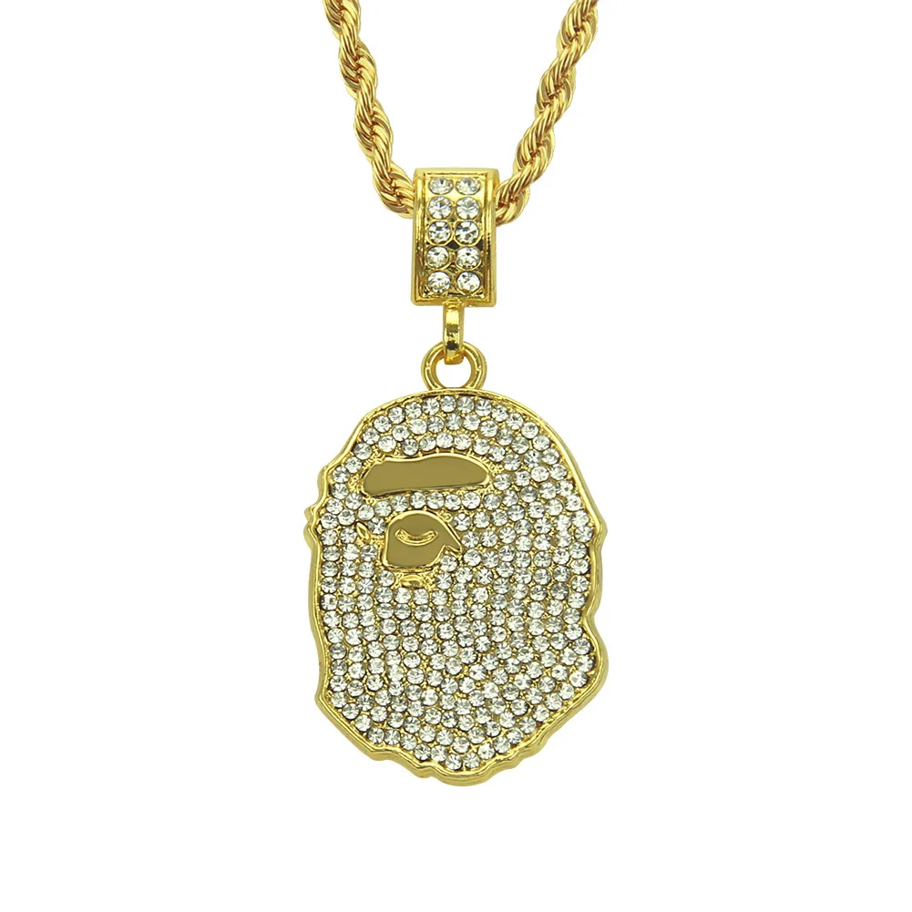 

Hiphop Chain Chris Brown Same Style Ape Head Necklace Fashionable and Individual Pendant Full of Diamonds