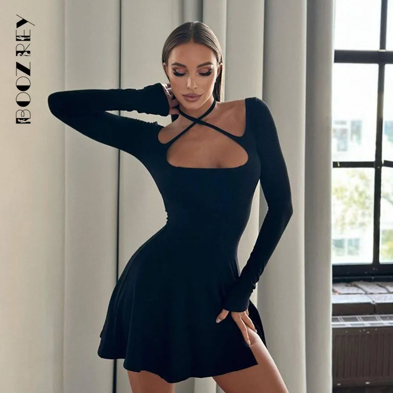 Boozrey Damen träger losen Gürtel Halfter Langarm Slin Fit Bodycon Mini kleider Damen Sommer Split Party Kleider Cocktail Clubwear