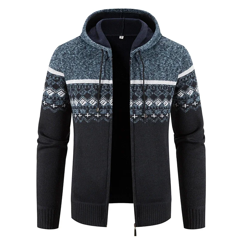 

2024 Men Sweater Autumn Winter High Quality Men Slim Fit Casual Knitted Pullovers Sweater Thick Hooded Warm Men Knitting Sweater