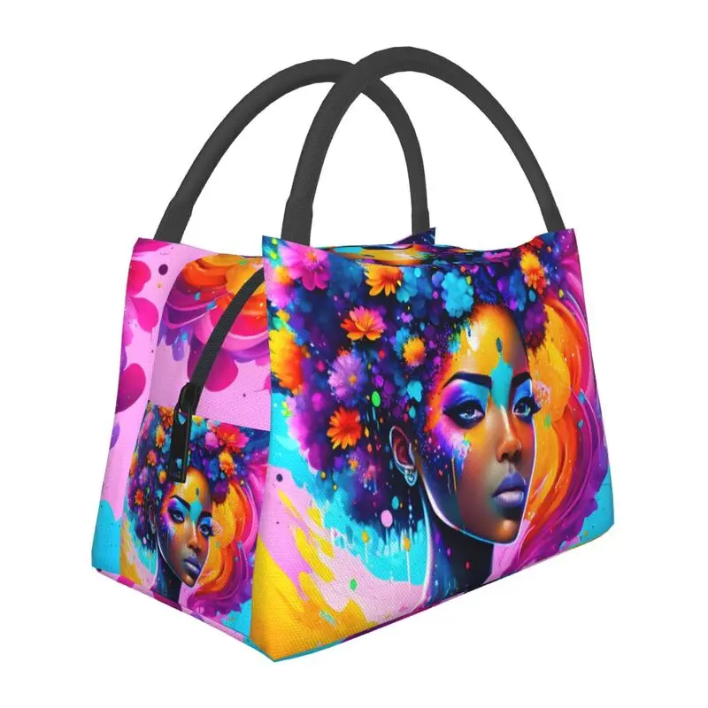 

Custom African Women American Black Girl Lunch Bag Cooler Warm Insulated Lunch Box for School Wokr Office Travel Food Tote Bags