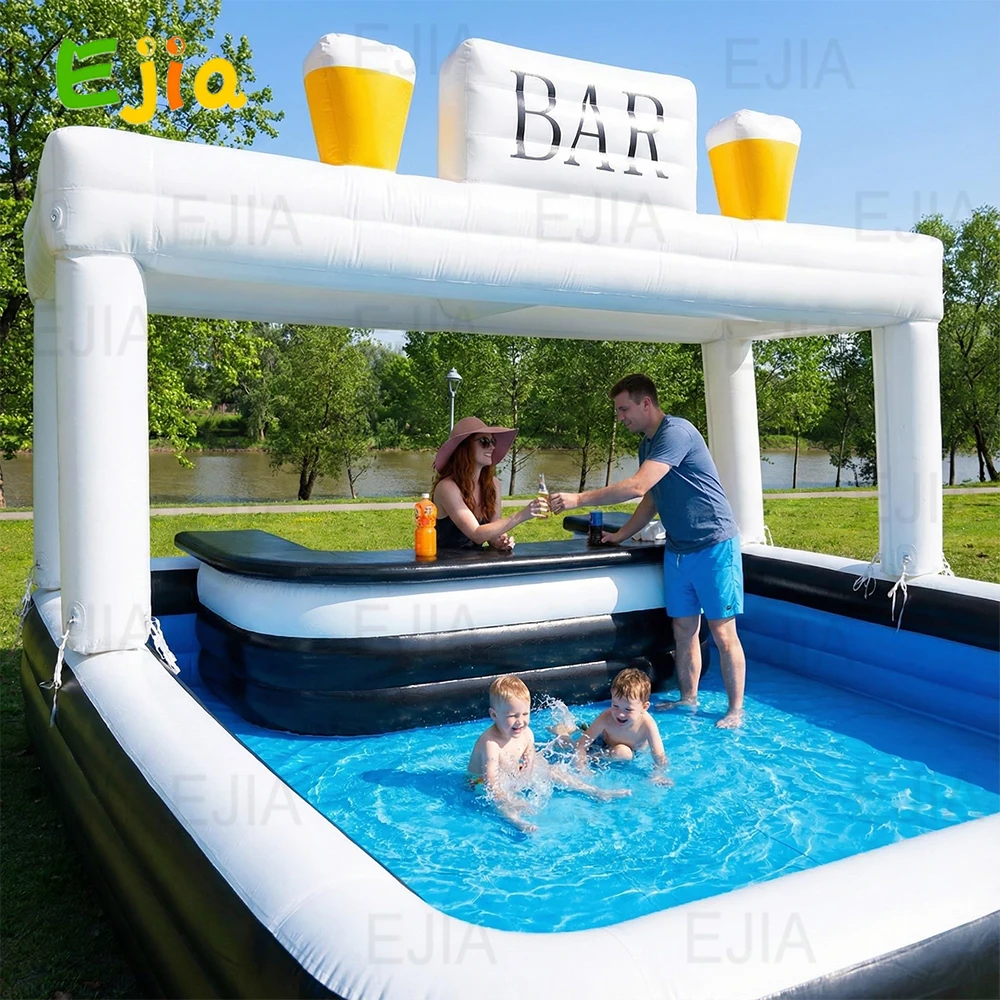 

Надувной бар для бассейна 15*15 футов, белый, уличный, из ПВХ, надувной паб-домик, надувной бар для вечеринок, двора, патио, зоны у бассейна