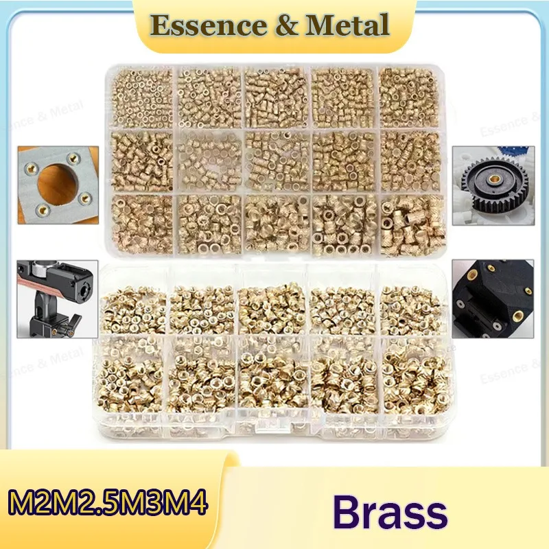 500/1050PCS Brass Hot Melt Insert Nut Set Threaded Insert M2 M2.5 M3M4 Brass Knurled Nut Set Suitable for 3D Printing Components