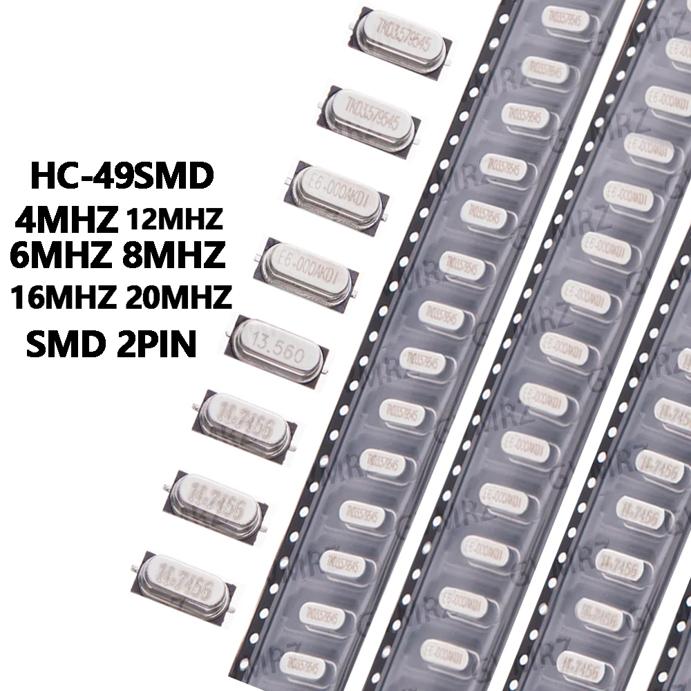 10PCS HC-49SMD 24MHZ SMD 2PIN Passive Crystal Oscillator 16MHZ 20MHZ High Precision Quartz Resonator 4MHZ 6MHZ 8MHZ 12MHZ  20MHZ