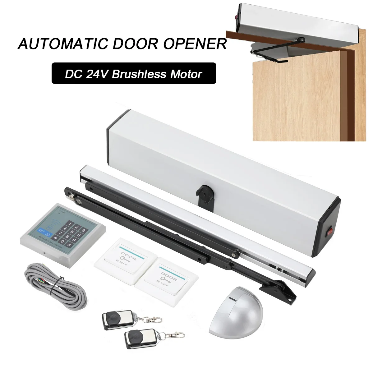 Automatic Swing Door Opener Closer 100v-240V Residential Commercial Electric Swing Gate with 2 Remote Controllers for Hotel