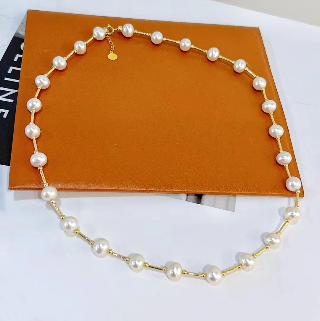 

18K True Gold Natural Freshwater Pearl Necklace for Women's AU750 Elegant and Fashionable Boutique Wedding Jewelry Gift DC1062