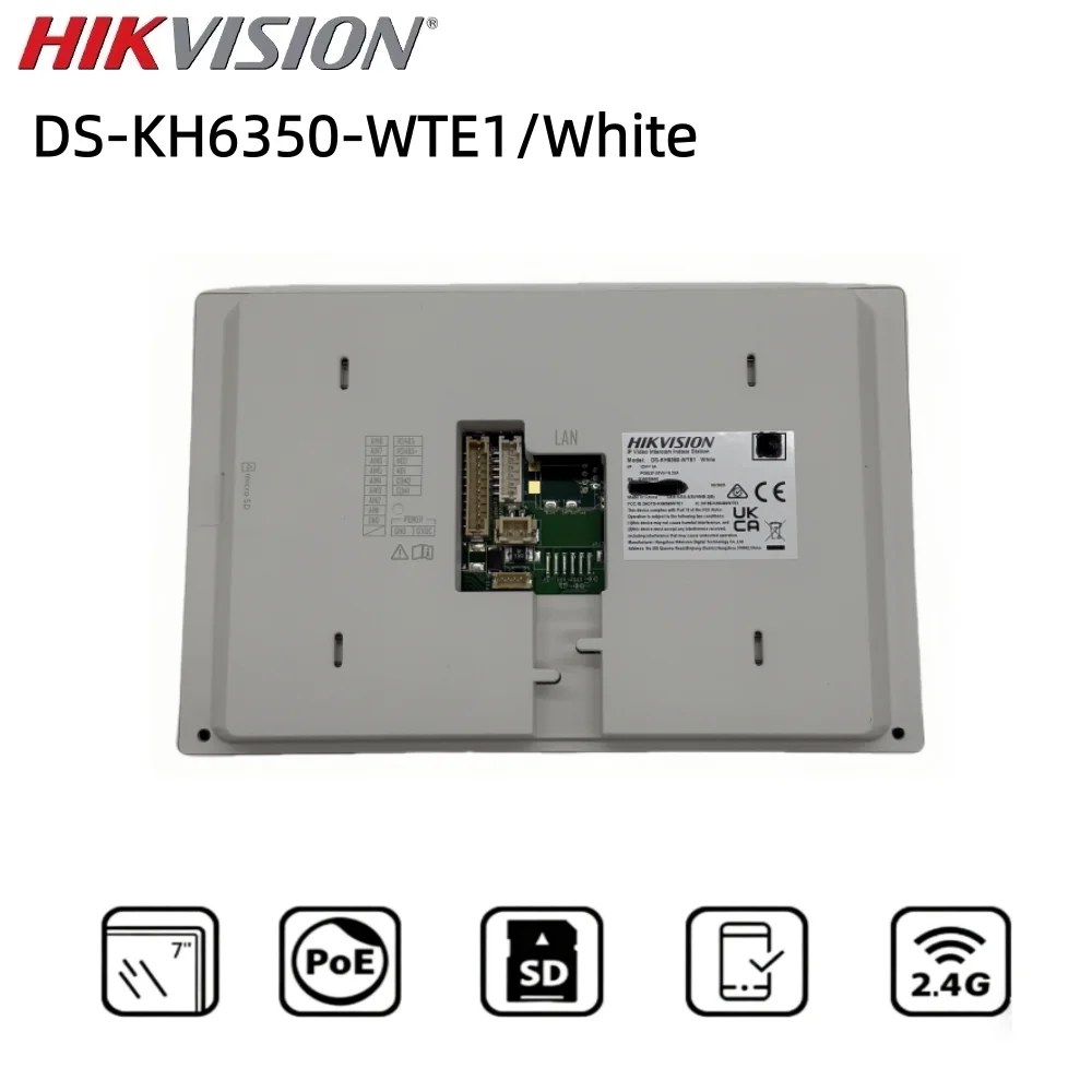 Hikvision DS-KH6350-WTE1/White 7 inch Wifi IP Indoor Station APP View Voice Message Elevator Control Smart Home Video Intercom