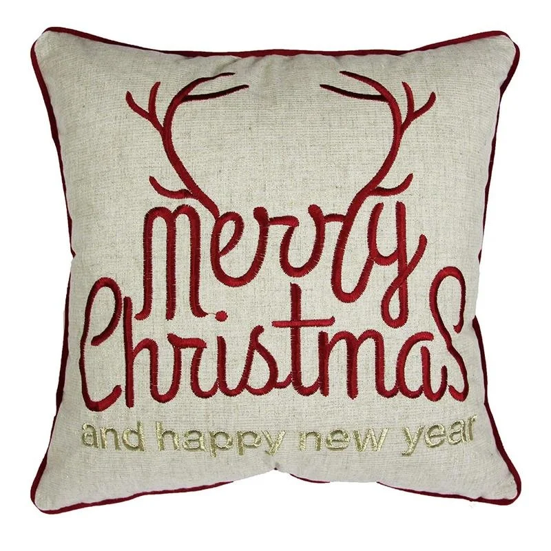 

Merry Christmas Happy New Year Decorative Throw Pillow Set of 2, 20x20in Linen Texture with Gold Trim, Includes Inserts