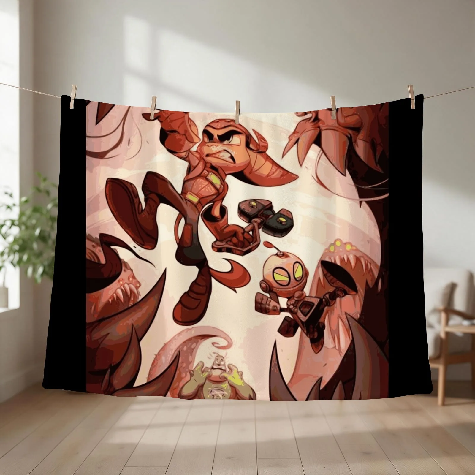 Ratchet and Clank Ready to Fight Throw Blanket couch cozy soft plush fuzzy picnic outdoor blanket