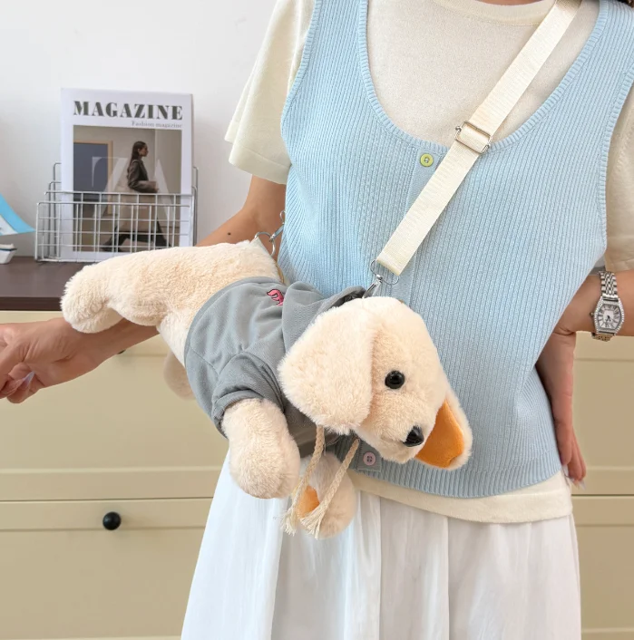 Girl Cute Plush Labrador Pillow Backpack Single Shoulder Bag Personalized  Soft Plush Bag Fresh Sweet Style Nylon Lining 1