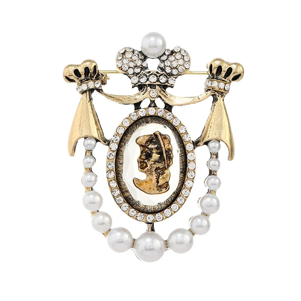 women\'s pearl tassel brooch fashion baroque rhinestone corsage accessories