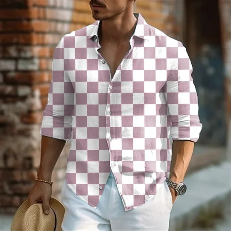 2023 Men's New Square Plaid Color Hawaiian Gentleman Style Hot Sale Casual Outdoor Party Soft Comfortable Men's Tops Plus Size