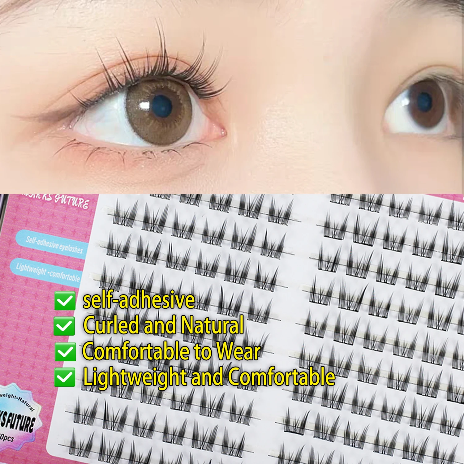 Self-Adhesive Eyelashes, 120 Pieces, Curled False Eyelashes Suitable for Beginners, Easy to Wear, Glue-Free False Eyelashes, Length 11Mm-13Mm, Naturally Curled for a Gorgeous Look, Suitable for Daily Wear and Parties