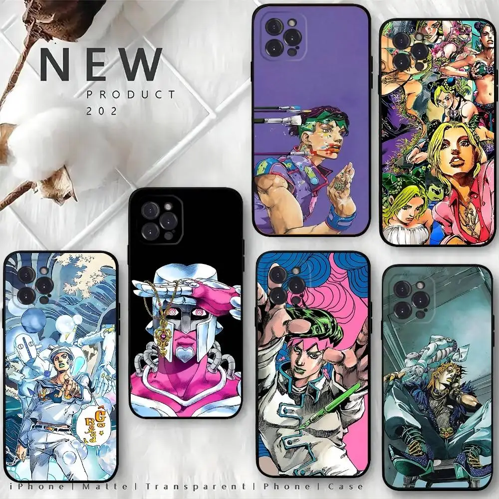 

Anime JoJo Bizarre Adventure Phone Case For iPhone 17,16,15,14,13,12,Pro,Max,Plus,E,SE4,Air,Mini Black Soft Box