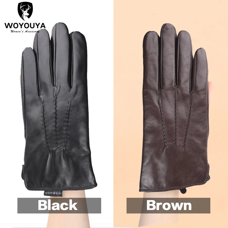 Comfortable Keep warm gloves male winter,Water ripple design sheepskin men\'s gloves,black men\'s leather gloves-8001Y