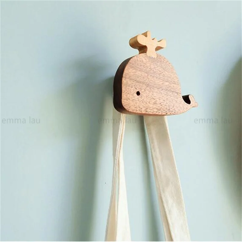 Wooden Furniture Handle Drawer Knob Cartoon Whale Shape Handles for Cabinet Door Wardrobe Pulls 2 IN 1 Coat And Hat Hooks