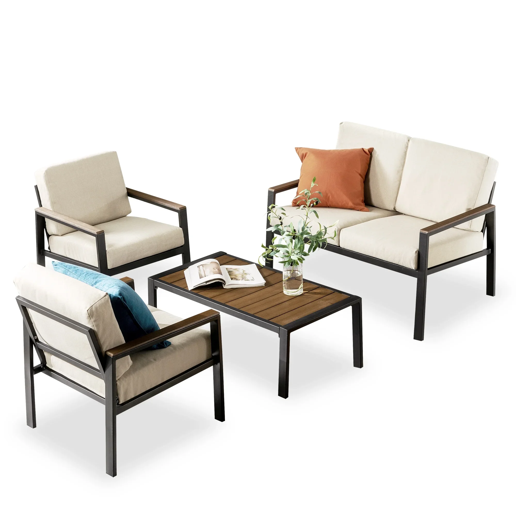 

Modern Luxury 4pcs Aluminum Outdoor Garden Furniture Balcony Patio Sofa Conversation Set Living Room Hotel Park Courtyard Gym